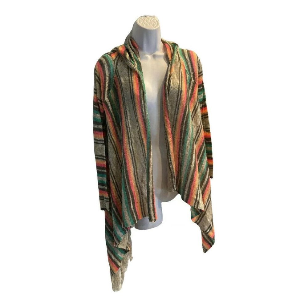 NWT-Self Esteem Open Front Aztec Print Hoodie Cardigan Fringe Hem Womens Size S